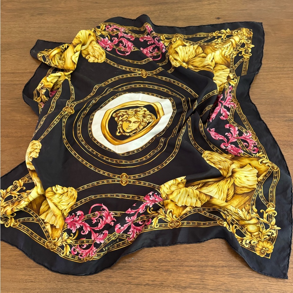 Versace Black and Gold Baroque Scarf